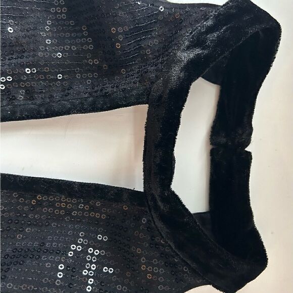 Anthropologie Raga After Dark High Neck black Glitter Mini Dress Size Small NEW - Picture 2 of 12